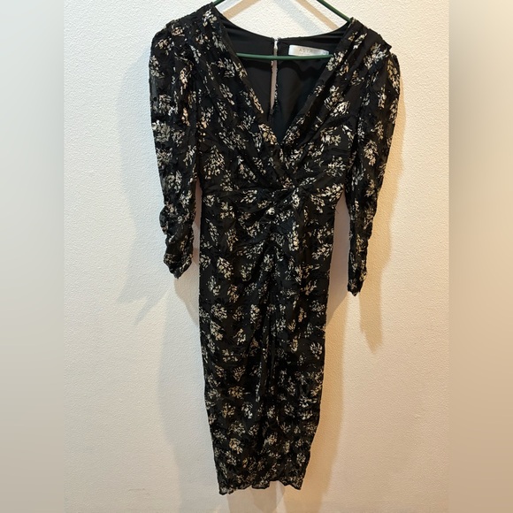 ASTR The Label Floral Burnout Ruched Mesh Midi Dress Black Ivory — Size Small - Picture 2 of 14